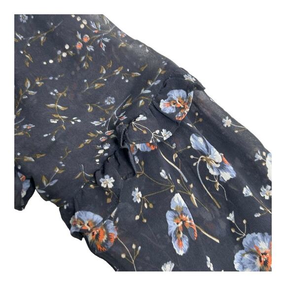 Ulla Johnson Dakota Silk Drawstring Waist Long Sleeve Floral Navy Dress Size 0 - Picture 9 of 16